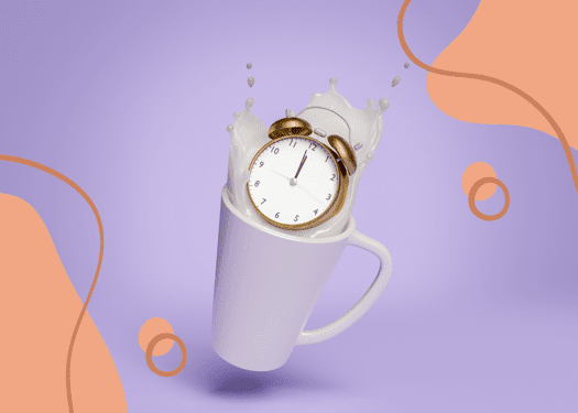 An alarm clock in a cup of coffee