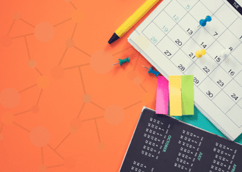 Orange background with a calendar and sticky notes
