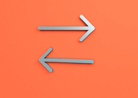 red orange background with two arrows pointing left and right