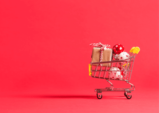 Red background with a shopping cart
