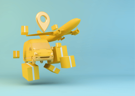 Blue background with a robot dog made from yellow parts