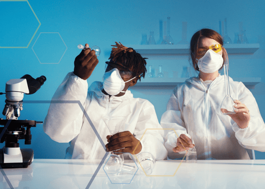 Two lab technicians working in a lab