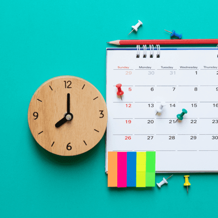 green background with a block and calendar