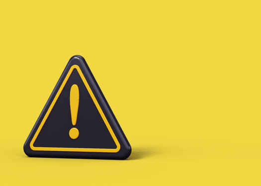 Yellow background with a caution sign