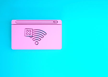 Blue background with a computer screen showing no wifi