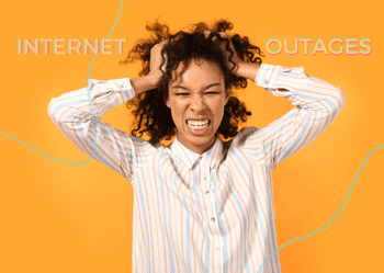 Woman pulling her hair in frustration from internet outages